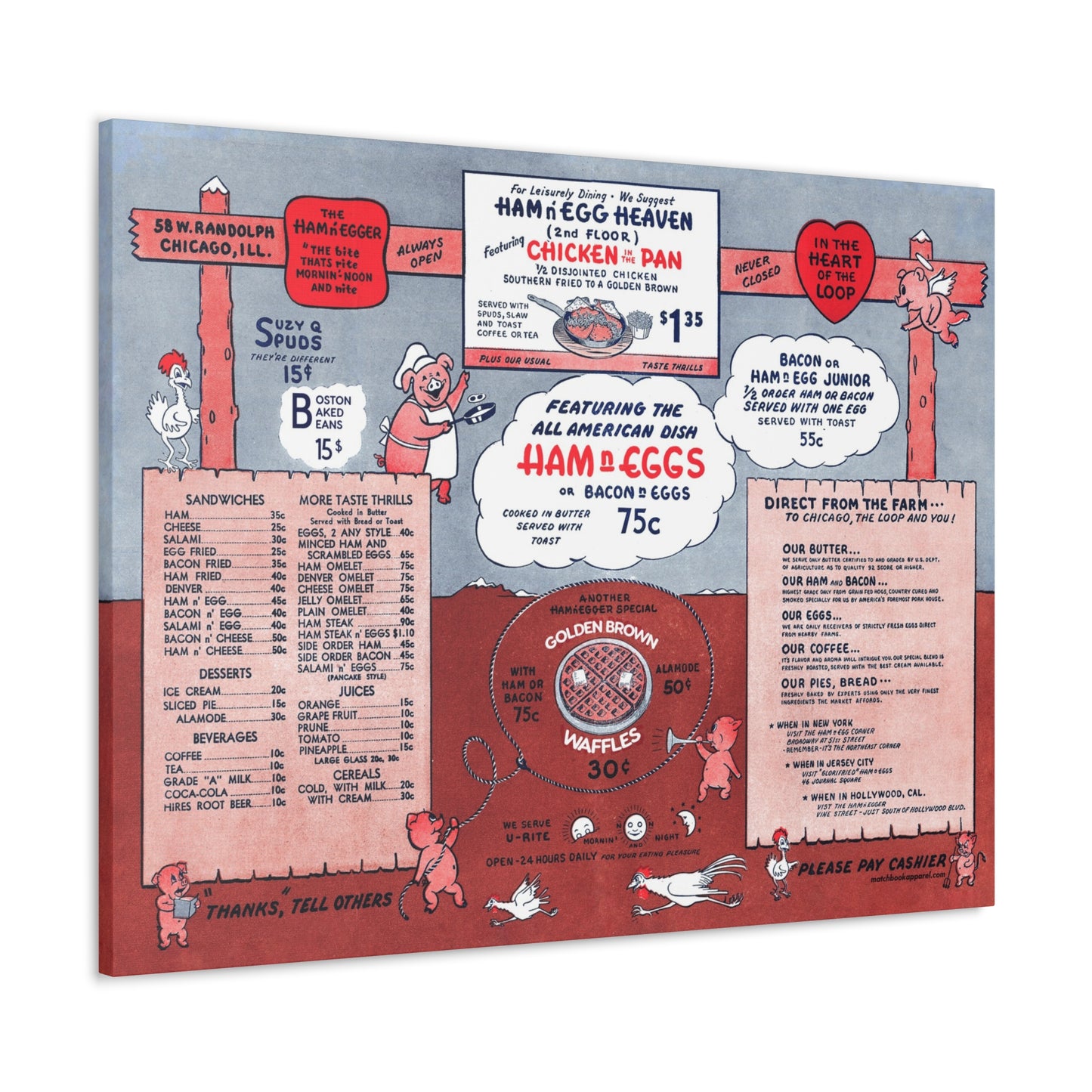 Ham n' Egger - Vintage Menu on Canvas