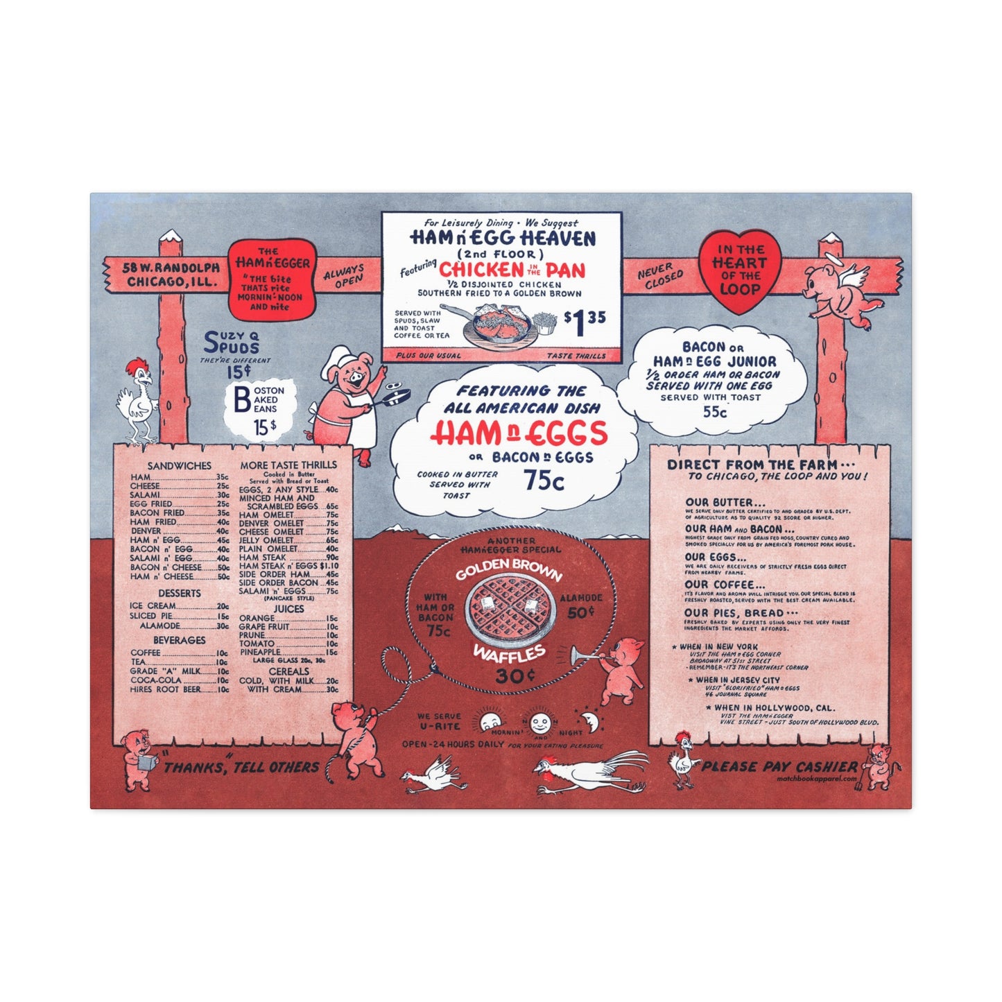 Ham n' Egger - Vintage Menu on Canvas