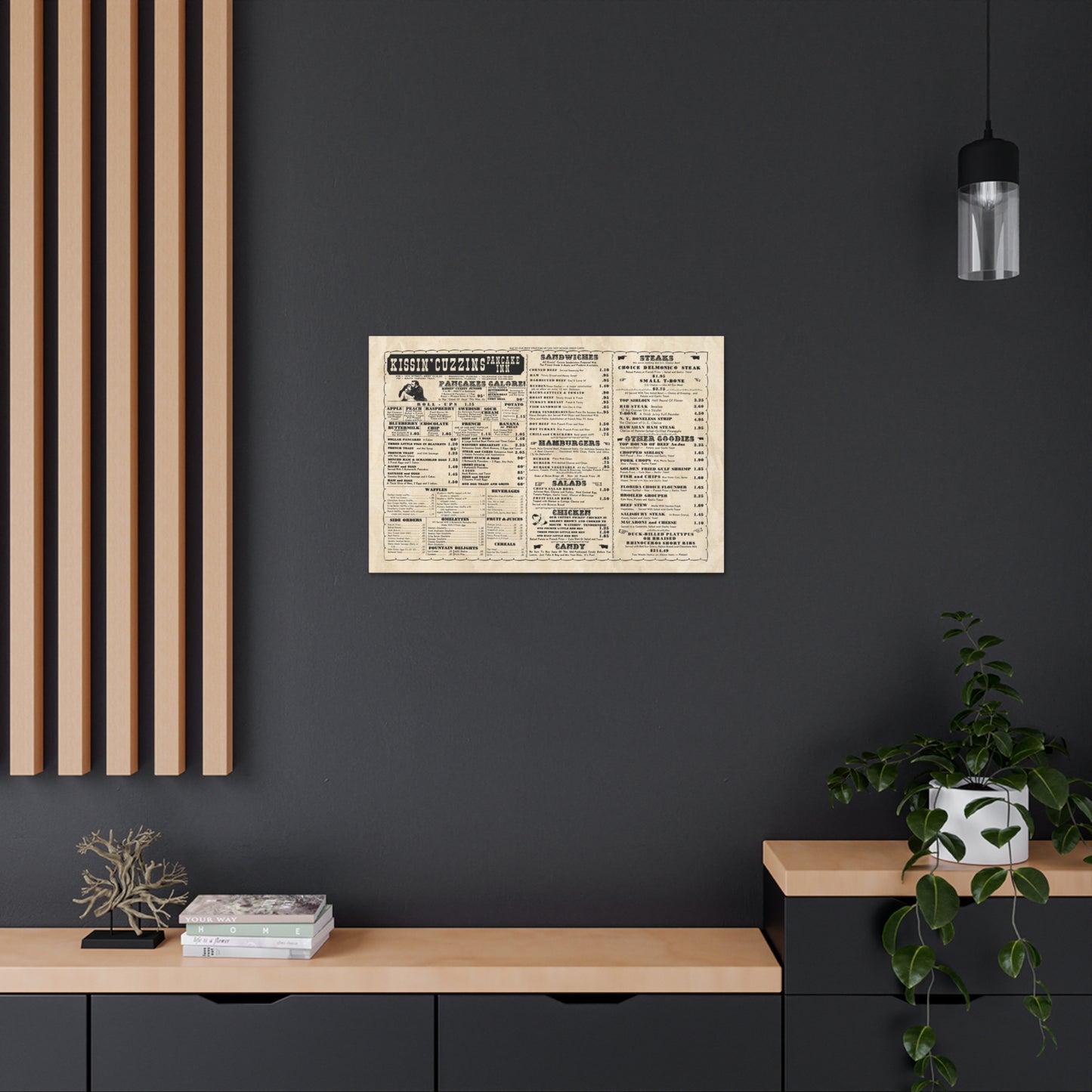 Kissin' Cuzzins Pancake Inn - Vintage Menu on Canvas
