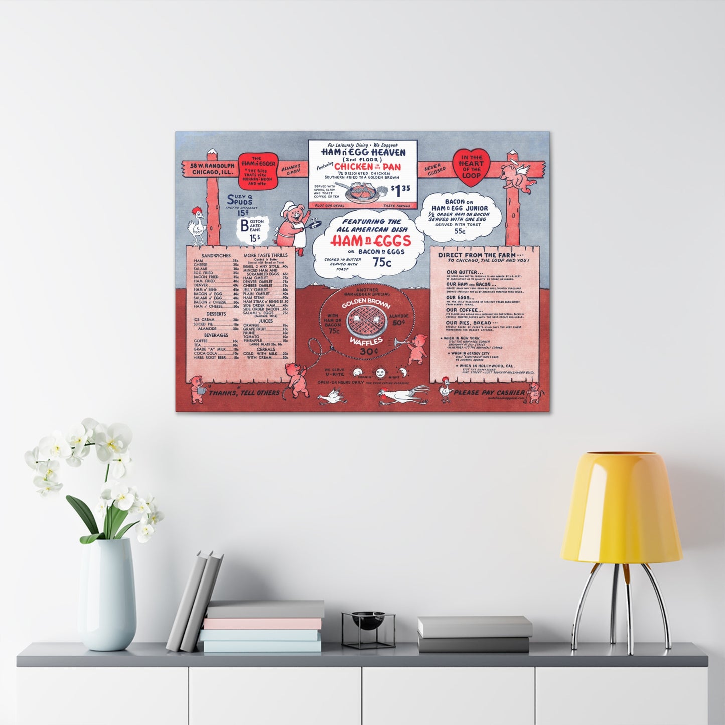 Ham n' Egger - Vintage Menu on Canvas